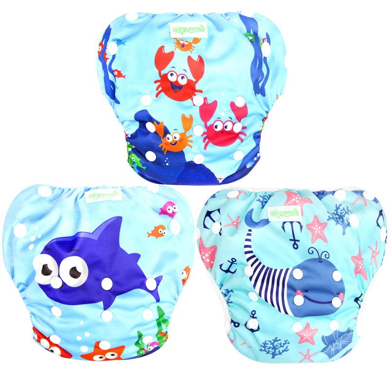 wegreeco Baby & Toddler Snap One Size Adjustable Reusable Baby Swim Diaper (Sea-Elves, Large, 3 Pack) - Image 1